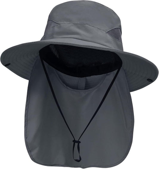Sun Fishing Hat with Neck Flap - UV Protection Wide Brim Bucket Hat for Men & Women
