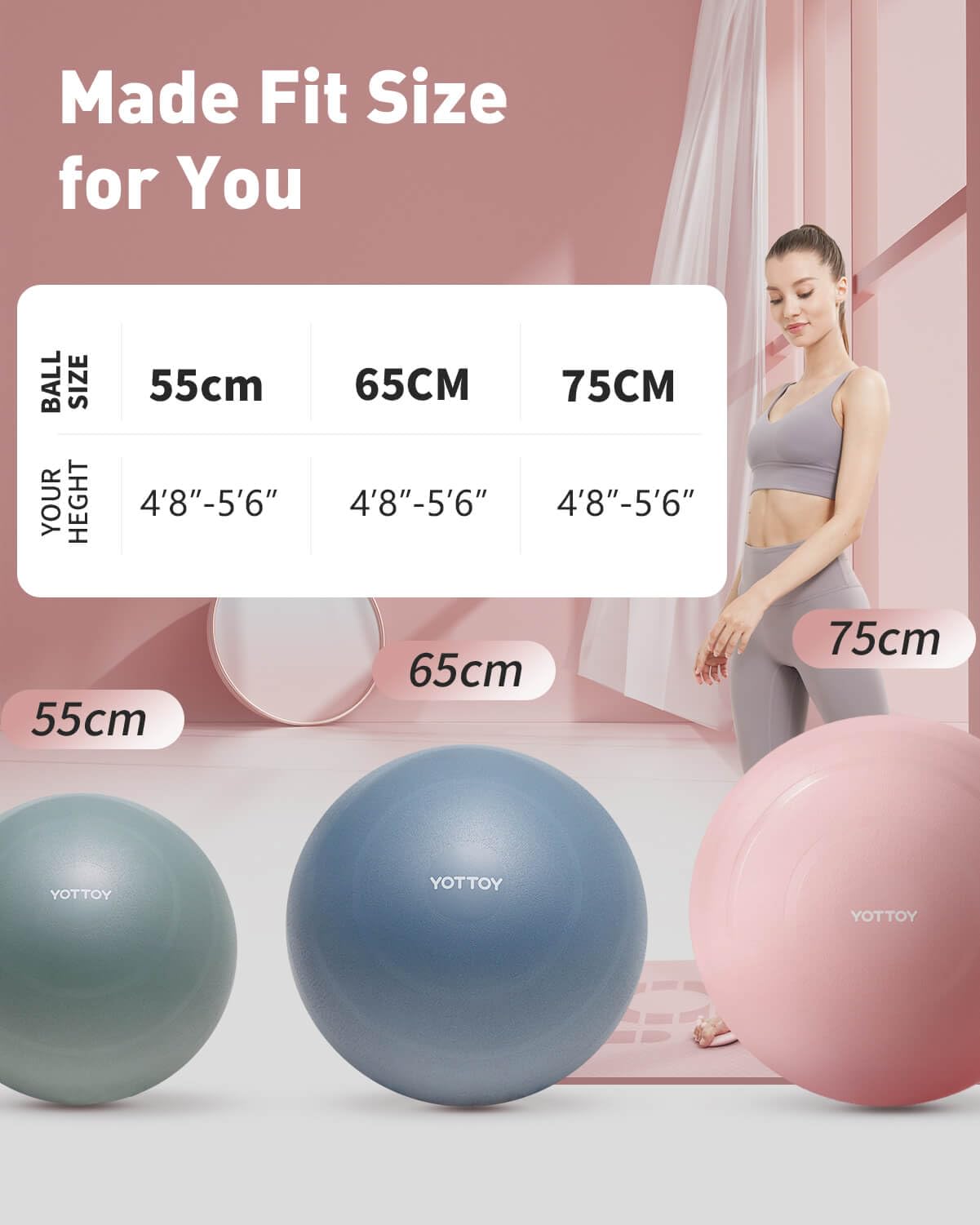 YOTTOY Anti-Burst Exercise Ball for Working Out, Yoga Ball for Pregnancy,Extra Thick Workout Ball for Physical Therapy,Stability Ball for Ball Chair Fitness with Pump (Dark)