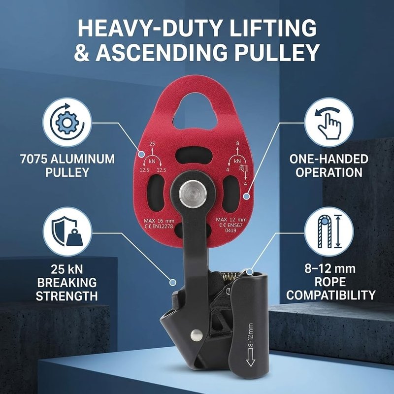 Alomejor 25KN Climbing Pulley Outdoor Rope Pulleys 7075 Aviation Aluminum Heavy Duty Rock Pulleys of Single Swivel Climbing/Aloft Work/Rescue/Rappelling/Etc