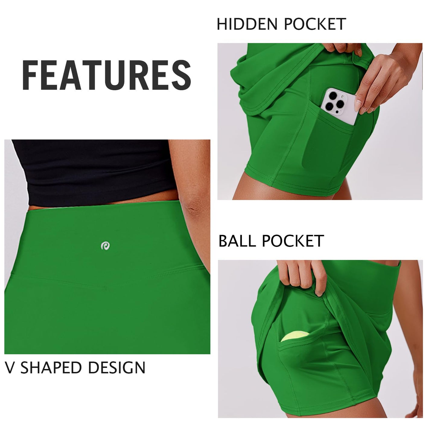 PINSPARK Women Tennis Skirts High Waisted Athletic Skorts Quick Dry Golf Skirt Lightweight Workout Skort with Pockets Shorts, Green XS
