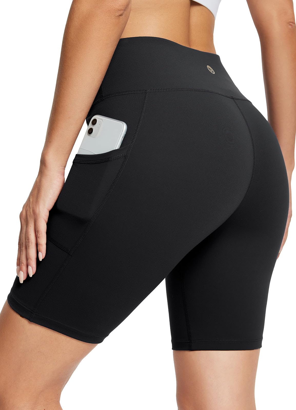 baleaf Biker Shorts Women Yoga Gym Workout Spandex Running Volleyball Tummy Control Compression Shorts with Pockets Soft 8" Black M