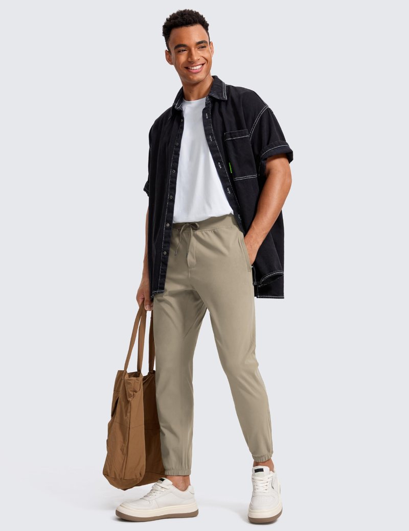 CRZ YOGA 4-Way Stretch Athletic Joggers for Men 28" - Track Golf Gym Workout Hiking Pants with Pockets Khali Barley Medium