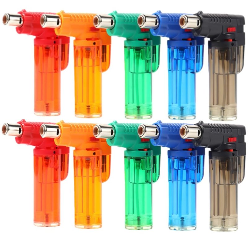 10 Pack Butane Torch Lighter, Mini Refillable Windproof Jet Flame Lighters (Fuel Not Included) Color Mixing