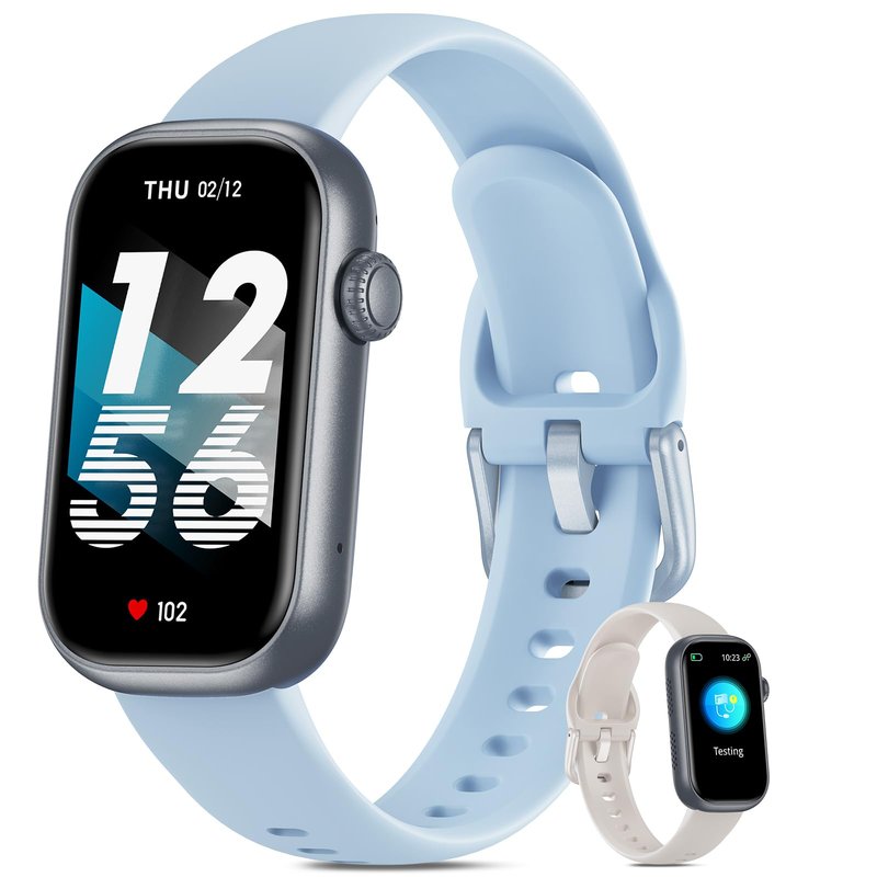 BOALZETD Fitness Tracker for Men Women, 24/7 Heart Rate, SpO2 and Sleep Monitor Health Watch, Calorie Step Counter Fitness Watch IP68 Waterproof Smart Watch for Android and iOS, Light Blue