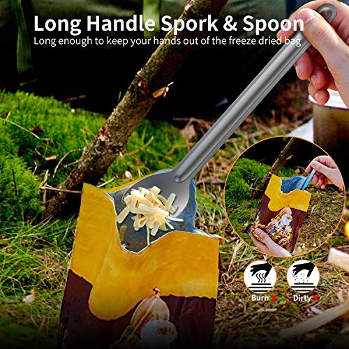 OUTXE Titanium Long Handle Spork and Spoon, 8.7-Inch Soup Spoon, Camping Spork and Spoon, Eco-Friendly Coffee Spoon, Spork and Spoon Set