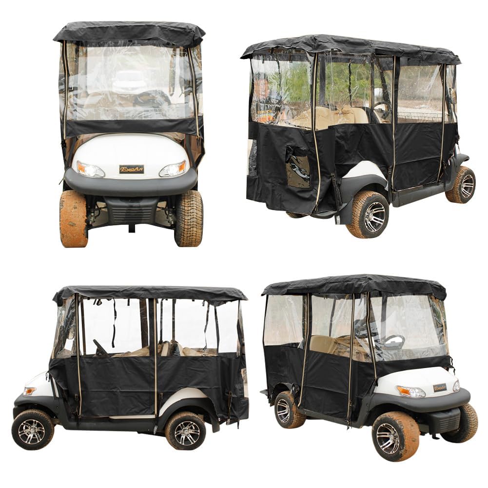 Anrgterg Golf Cart Enclosure 4 Passenger, 4-Sided Golf Cart Driving Enclosure, Waterproof Portable 300D Golf Cart Rain Cover (Black)