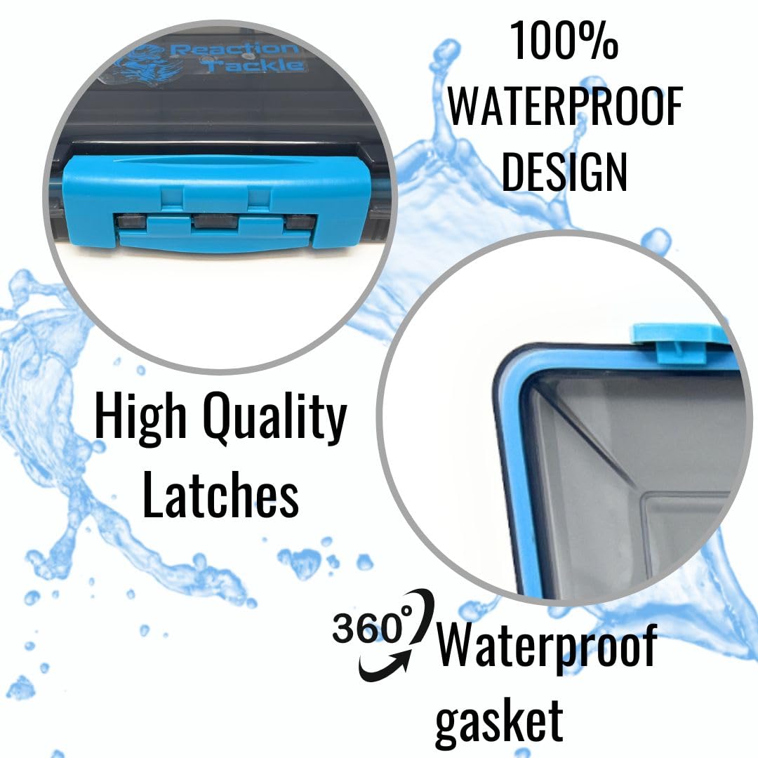 Reaction Tackle Premium Tackle Trays, Water Resistant Fishing Tackle Box Organizers with Triple Clip Closure, Removable Dividers and Clear View Design - 3600 (4-Pack)