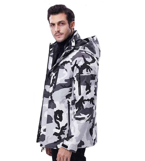 CLARIBEL Men's Outdoor Jacket Mountain Snowboarding Jackets Winter Snow Coat Warm Fleece Jacket Parka Camo Lightgray XL