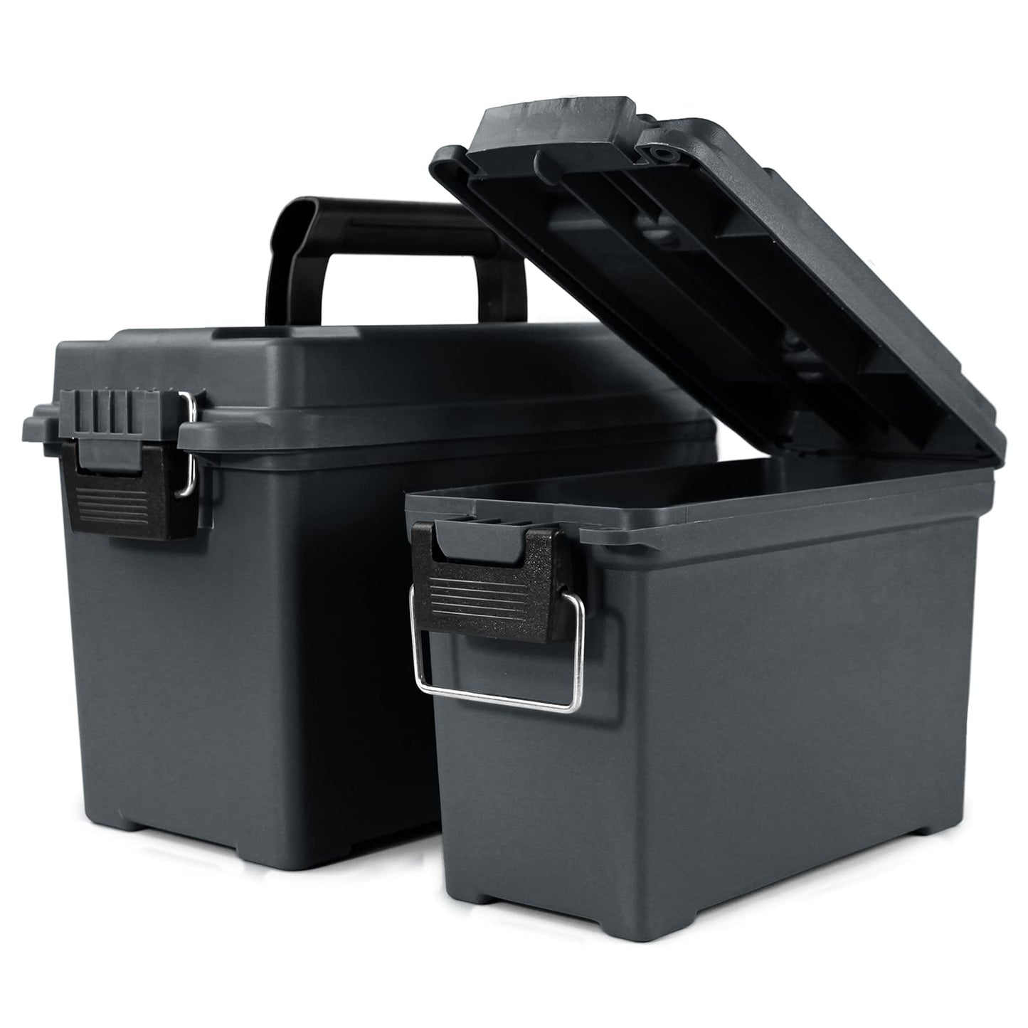 GUGULUZA Plastic Ammo Cans, 2-Pack 30 50 Cal Field Cases Storage Boxes Grey