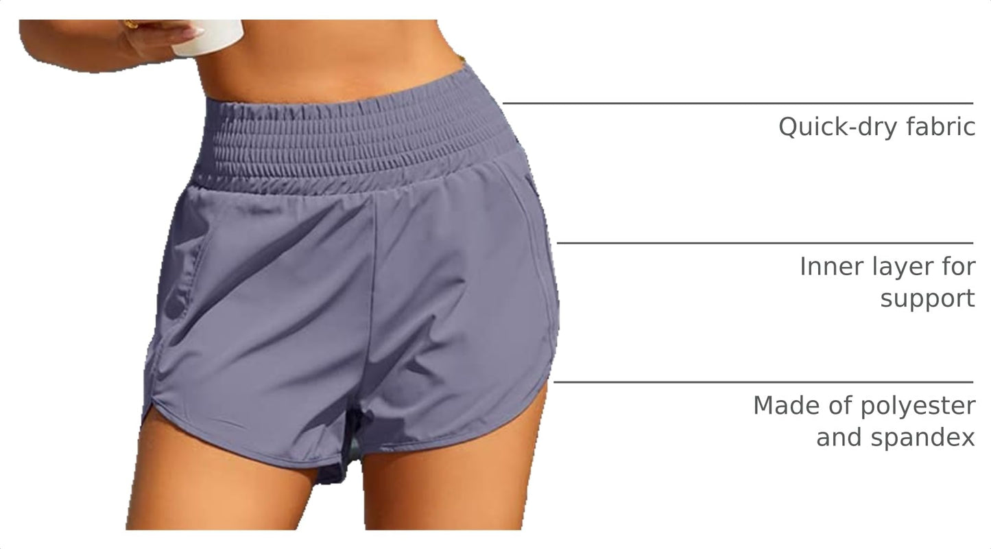 BMJL Women's Athletic Shorts High Waisted Running Short Pocket 2.5" Sporty Shorts Gym Elastic Workout Shorts(S,Bluish Grey)
