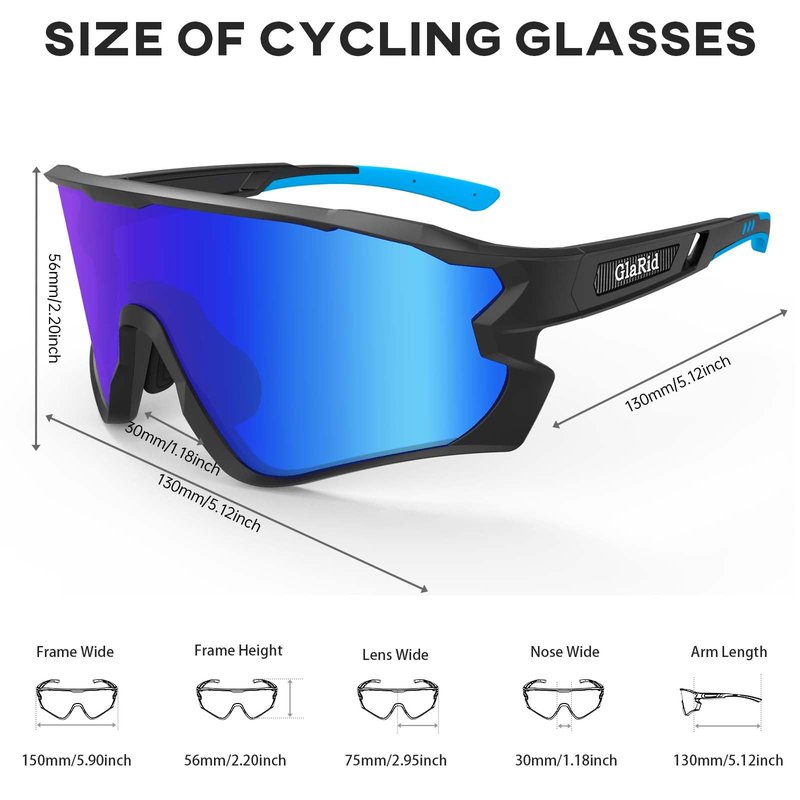 GlaRid Cycling Glasses, Anti-Glare Polarized Running Sunglasses for Women/Men With Sunglasses Case, UV400 Protection, Sports Sunglasses with Non-Slip Temple for Running, Softball, Biking, Fishing