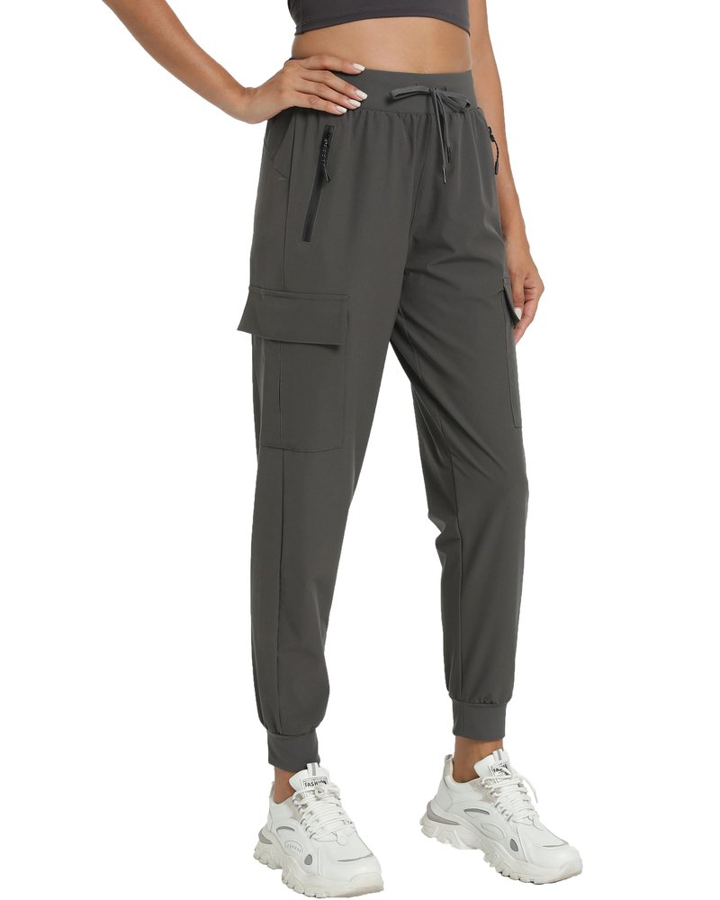 Women's Joggers with Pockets Lightweight - Water Resistant Quick Dry Cargo Athletic Pants for Hiking Running Camping Travel (Grey, X-Large)