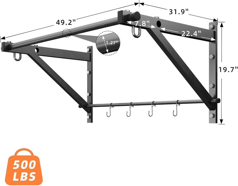 ZHNSYDN Wall Mounted Pull Up Bar, Strength Training Chin Up Bar for Doorway and Wall Mount with Hooks, Adjustable Depth Pull-up Bar with 500LBS Weight Capacity, Heavy Duty Gym Home Training