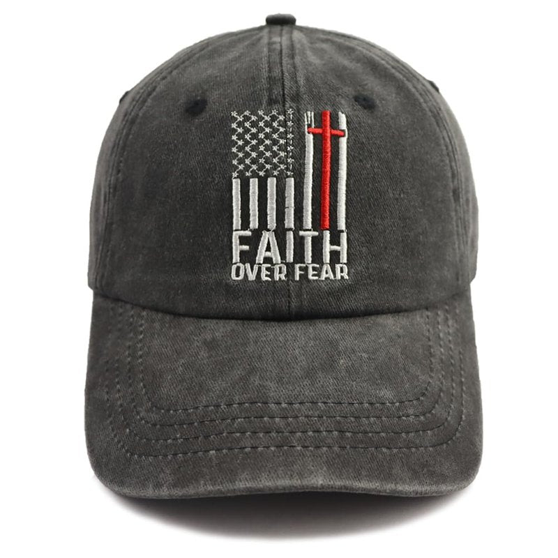 Christian Gifts for Men Women, Faith Over Fear American Flag Hat, Religious Gifts for Birthday Thanksgiving Christmas, Jesus Cross Baseball Cap Black