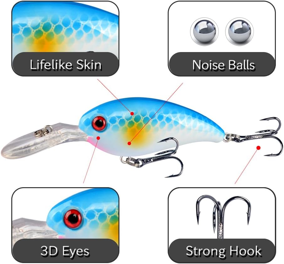 Bass Fishing Lures Kit - Topwater Hard Baits & Crankbaits | Freshwater & Saltwater Use