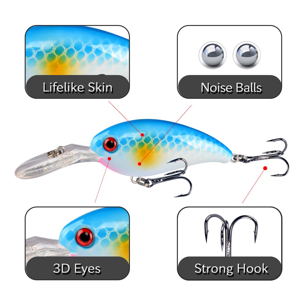 LINGYUE Bass Fishing Lures Kit Set Topwater Hard Baits Minnow Crankbait Pencil VIB Swimbait for Bass Pike Fit Saltwater and Freshwater (50pcs Gary)