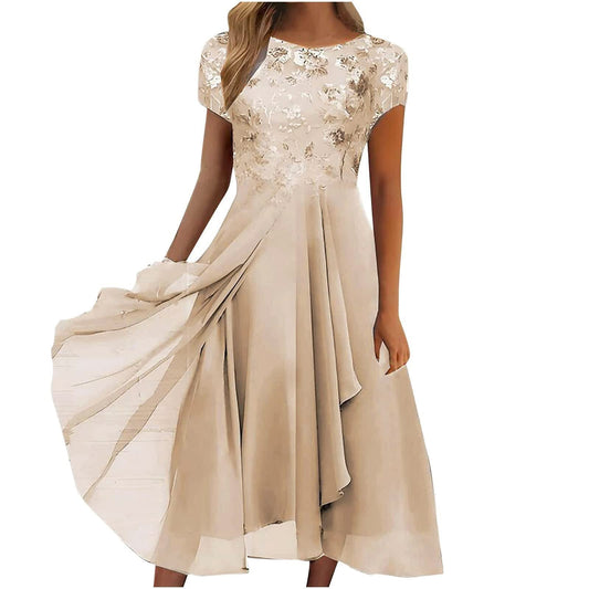 Prom Dresses with Sleeves Dressy Dresses for Women 2024 formal Midi Dresses for Women Party Dresses for Women 2024 Dresses for Wedding Casual Mother of The Bride Dress Prom Gold L