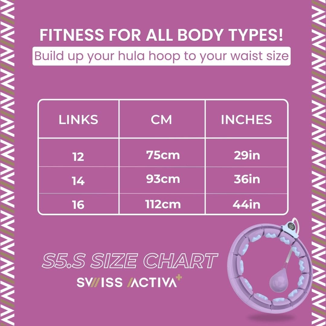 Swiss Activa+ S5.S Silent Weight Loss Hula Hoop with Counter + Extension Set -Waist Size 22-49in - Infinity Smart Weighted Hula Hoop for Women