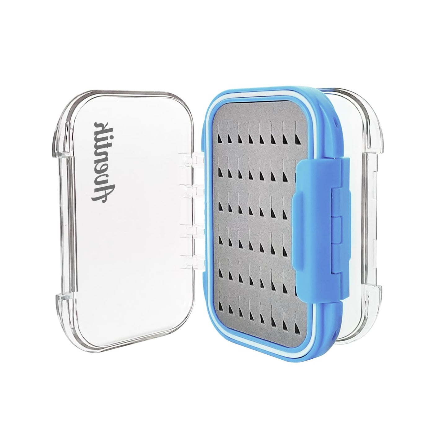 Aventik Waterproof Clear Fly Box Double Sides Floating Lightweight Fly Fishing Case Large Capacity Grip Foam Nymph Wet Dry Flies Lure Box(H18 Blue, SIZE A:4.24X3.04X1.36inch)