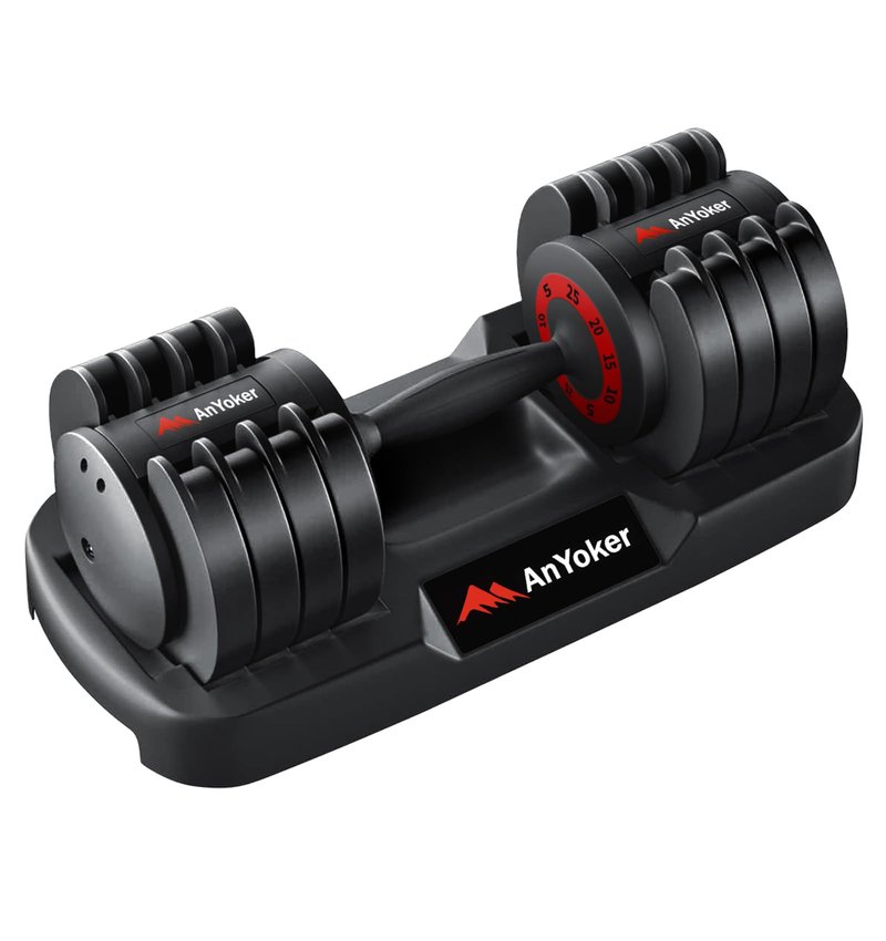AnYoker Adjustable Dumbbells One Second Change Free Weight Compact Efficient Exercise ＆ Fitness Dumbbell Home Gym Max 25LB or 55LB TJDYL (25LB/RED/One Pack)