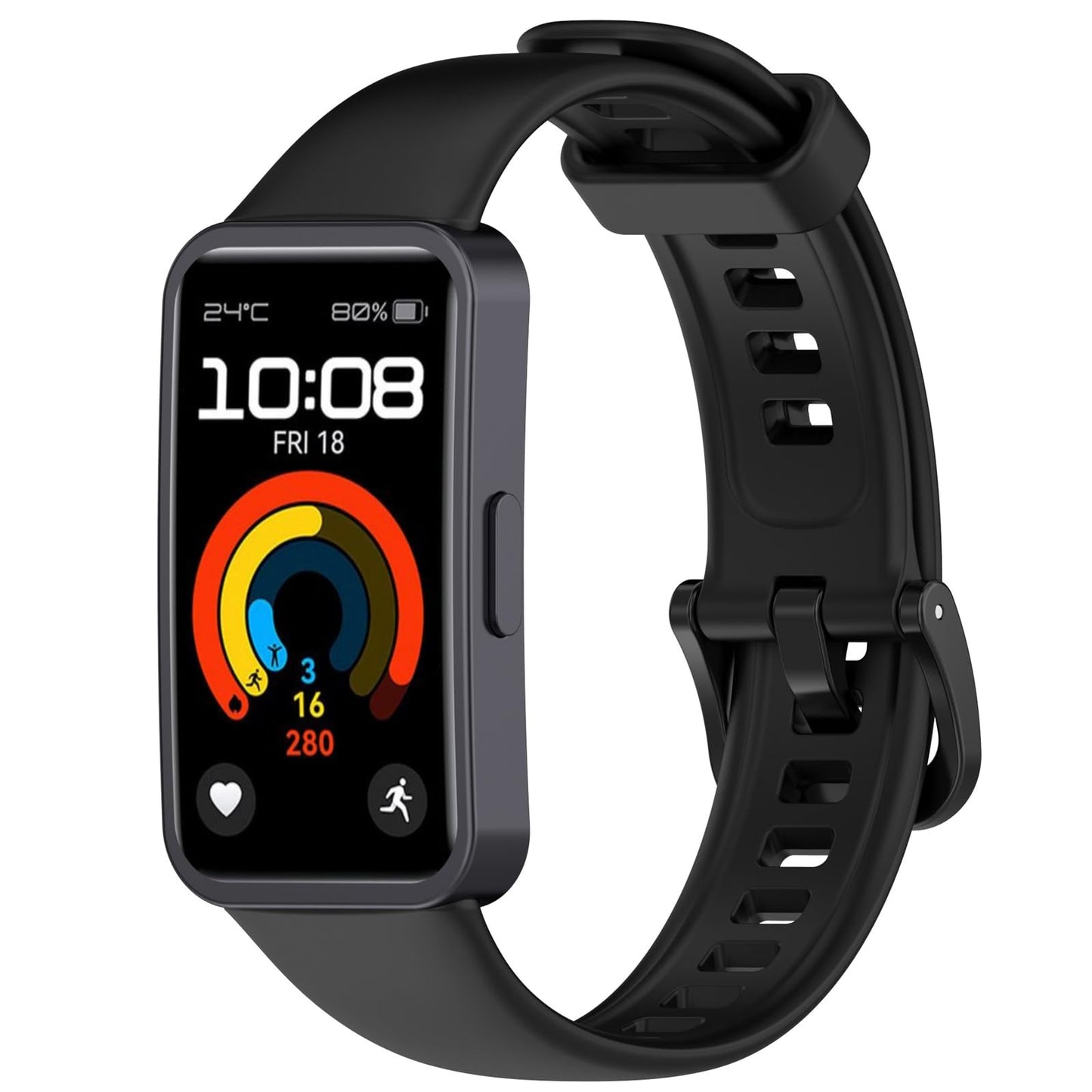 AWADUO Replacement Silicone SmartBand Compatible with Huawei Band 9/9 NFC/ 8/NFC Wrist Strap Bracelet Bands, Soft And Durable(Black/Metal Head)