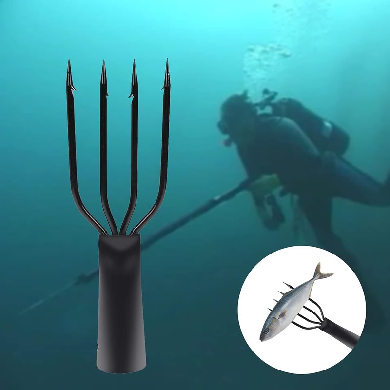 Stainless Steel Fishing Spear Gig - 4 Prong Barbed Spearhead for Pond, River & Lake Use