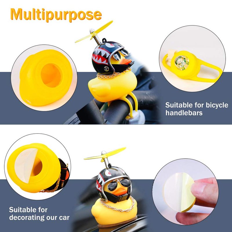 wonuu Rubber Duck Car Ornaments Yellow Duck Car Dashboard Decorations Squeeze Duck Bicycle Horns with Propeller Helmet