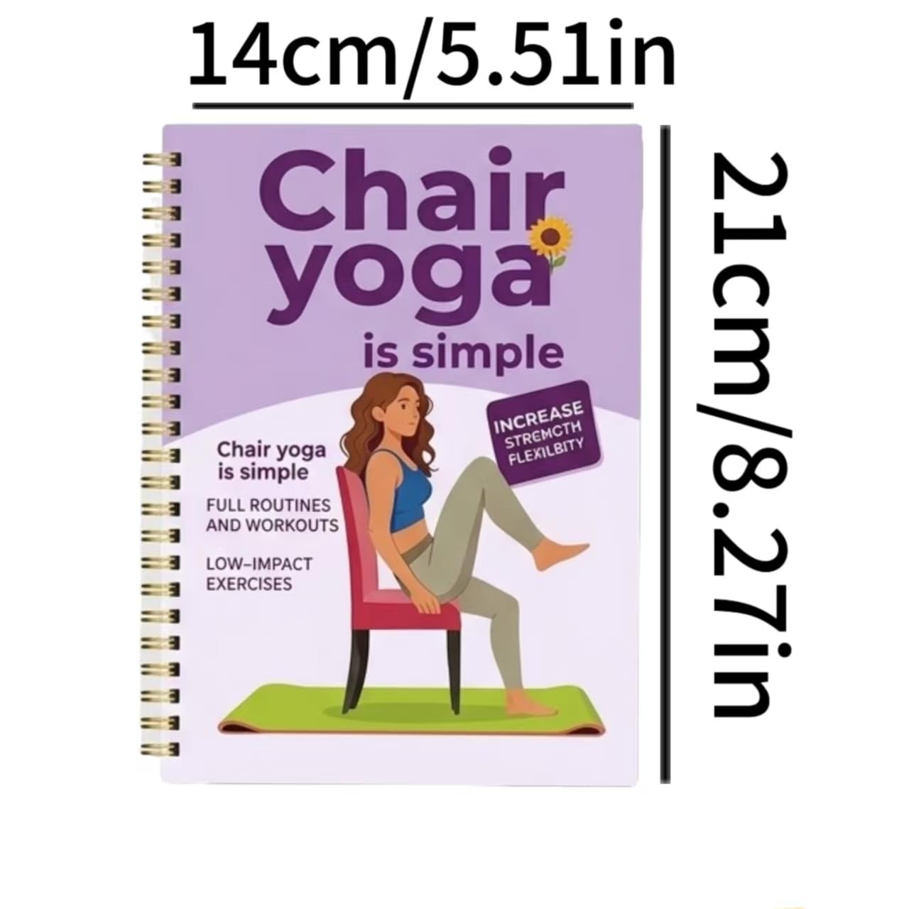 30-Day Chair Yoga Guide Book for Beginners, 60 Workouts for Weight Loss & Flexibility, Spiral Bound Senior Exercise Book (5.5x8.3 Inch, Deep purple)