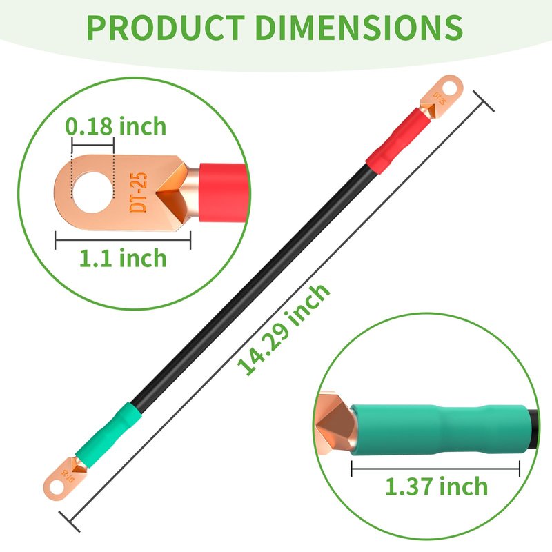 10L0L Golf Cart Battery Cable Set (4 Gauge) Fits Club Car DS Precedent Tempo 36V or 48V, 14 Inch, 5-Pack