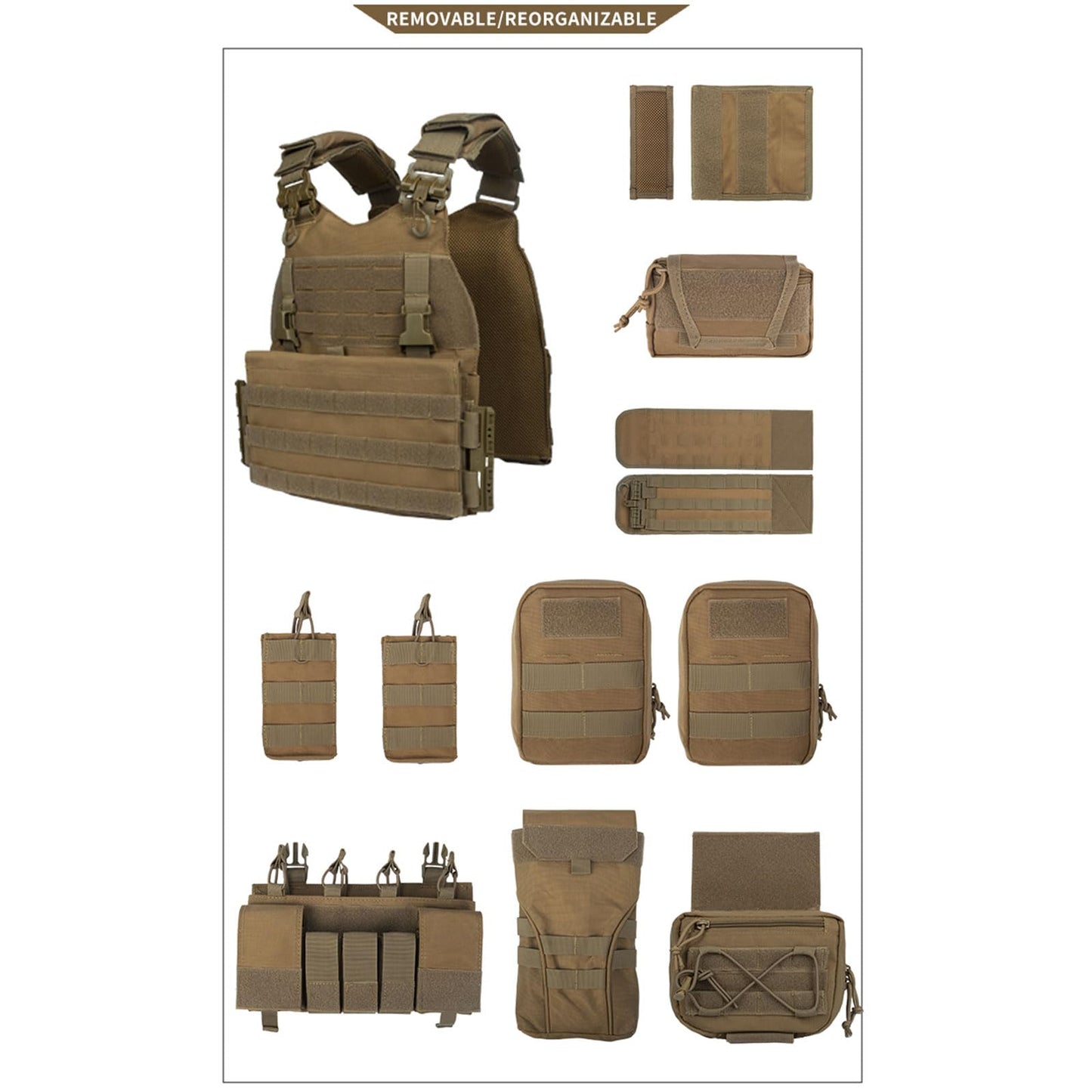 YAKEDA Outdoor Training Vest With PALS System MultiFunctional MOLLE Quick Release Vest- For Hiking, Camping Training (US, Alpha, One Size, Regular, Regular, CP2.0)