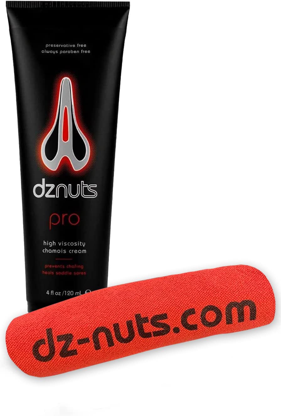 dznuts - Men's Pro Chamois Cream - Anti-Chafing for Saddle Sores, Thigh Friction, Skin Irritation - Cyclists, Runners, Triathletes 1 Pack + Towel