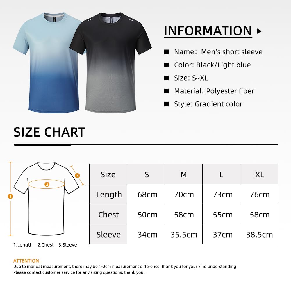 TOLOER Men's Short Sleeves T-Shirt Summer Quick Drying Athletic Top Running Fitness Training Casual Clothing Light Blue L