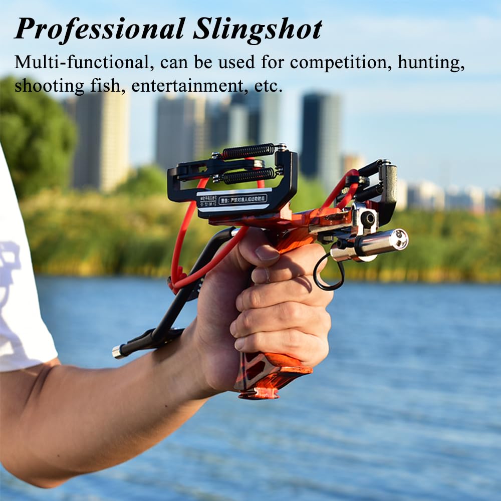 SUFFUSE Professional Hunting Sling Shot, Wrist Rocket Slingshots for Adults with Aiming Device, Powerful Fishing Slingshot with 4 Rubber Bands (Red)