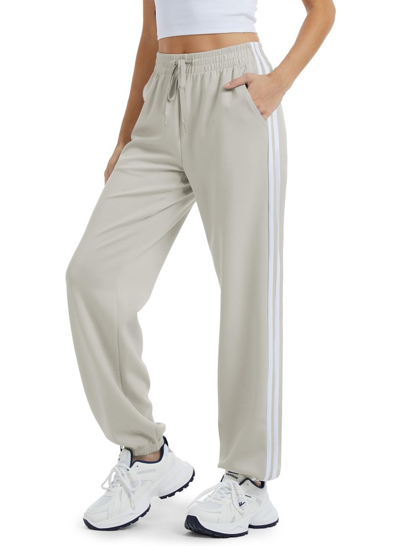 Tallemon Track Pants Women's Sweatpants Side Stripes High Rise Drawstring Baggy Lounge Cinch Bottoms Active Joggers Fall,Black,M