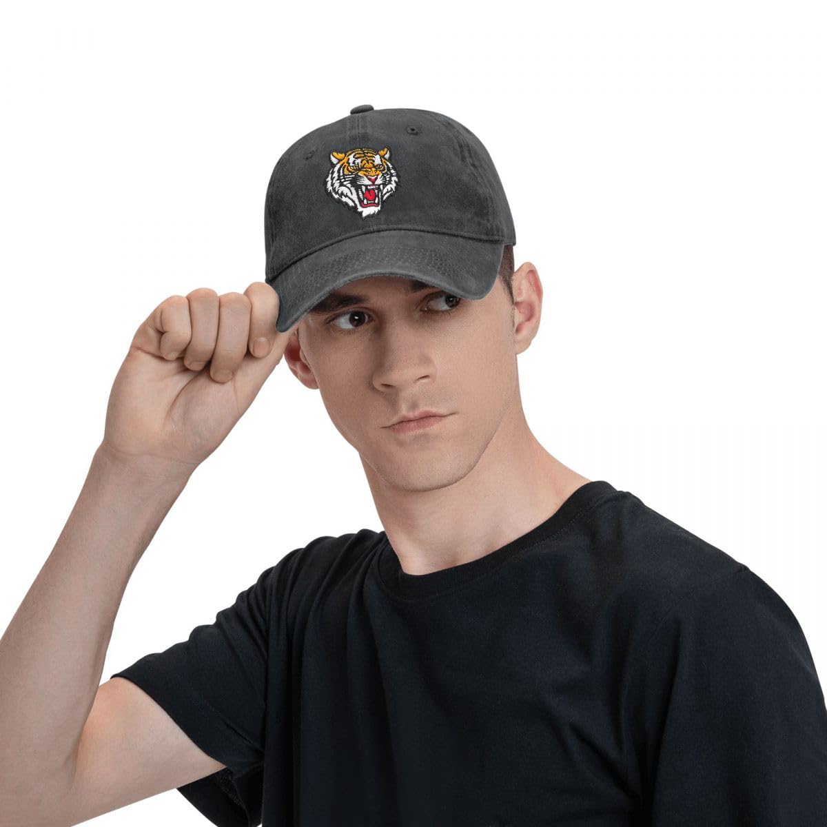 Tiger Embroidered Hat for Men Women Dad Hat Baseball Cap Adjustable Unisex Black