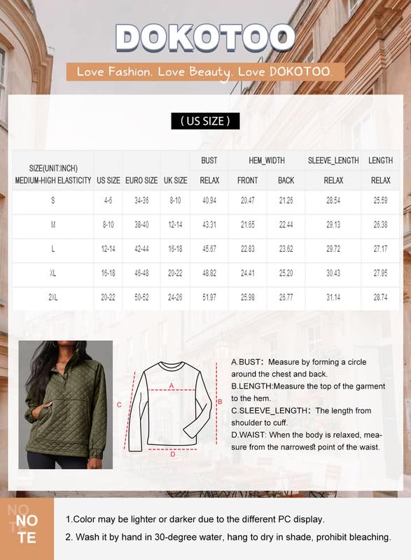 Dokotoo Oversized Sweatshirt for Women Half Zip Pullover Sweatshirt Quarter Zip Hoodies Sweaters Casual Long Sleeve Quilted Jackets Outwear 2024 Green Sweatshirts Tops with Pockets Winter Clothes XXL