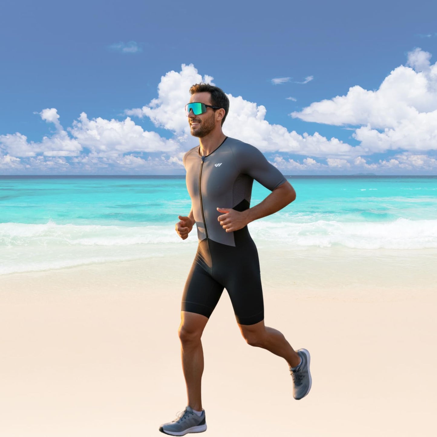 Lo.gas Men's Triathlon Suits,High Elasticity Breathable Quick-Drying Trisuit Race‌ Skinsuits Cycling Swimskin Bike Swim Run Gray XX-Large