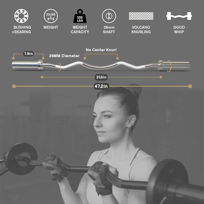 RitFit 2 Inch EZ Curl Bar with Weights, 350LBS Capacity Olympic Barbell for Bicep & Triceps, Home Gym Strength Training