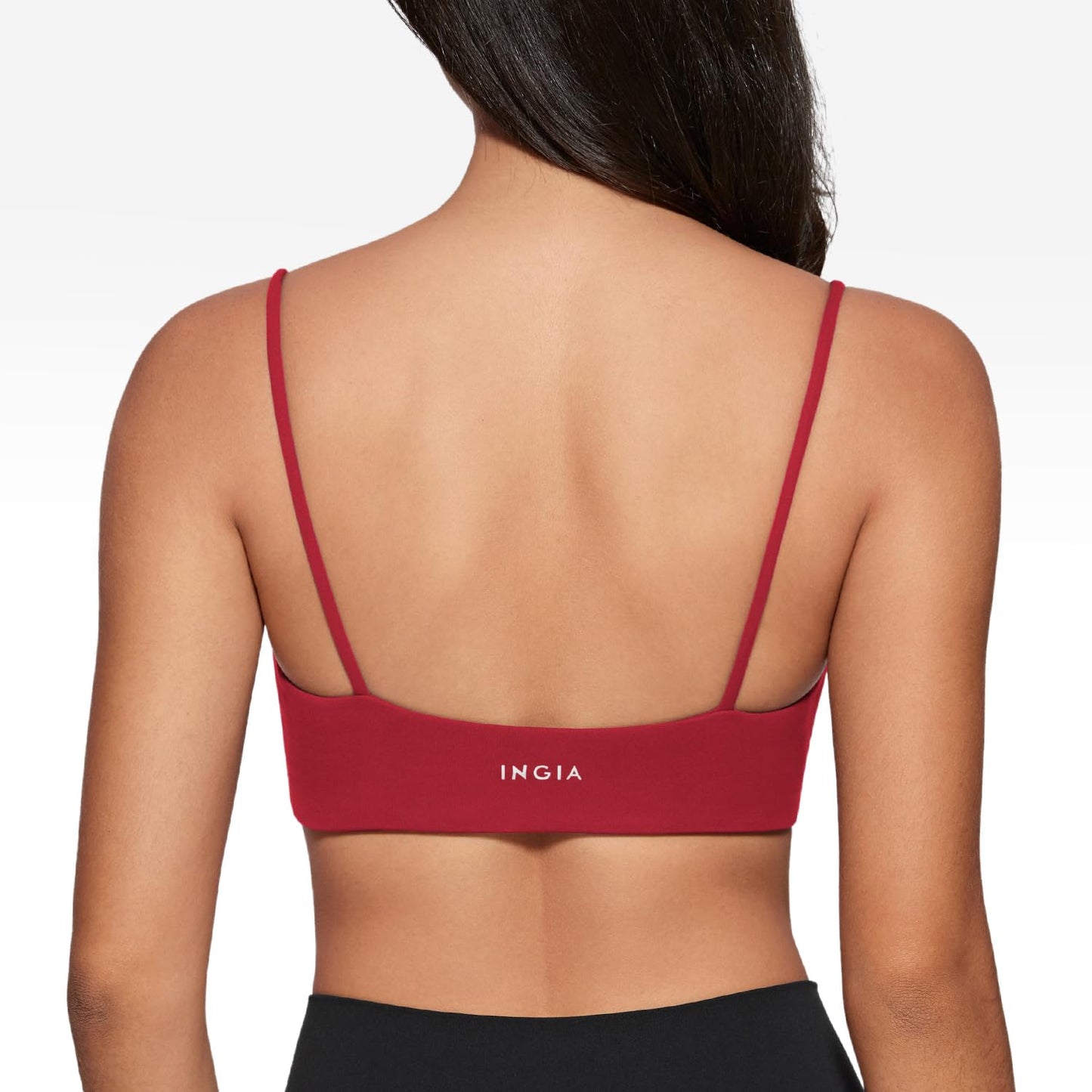 INGIA Women's Square Neck Sports Bra Spaghetti Strap Padded Cami Yoga Wireless Square Back Workout Bra Crop Top Cerise Medium