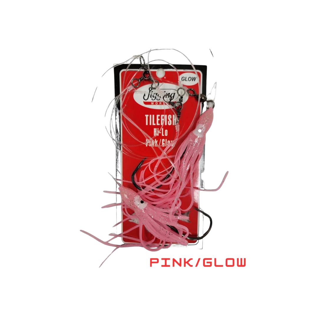 Deepwater Jigging Fish Rig with Glow Squid Skirt - Heavy-Duty Tilefish Hi-Lo Rig