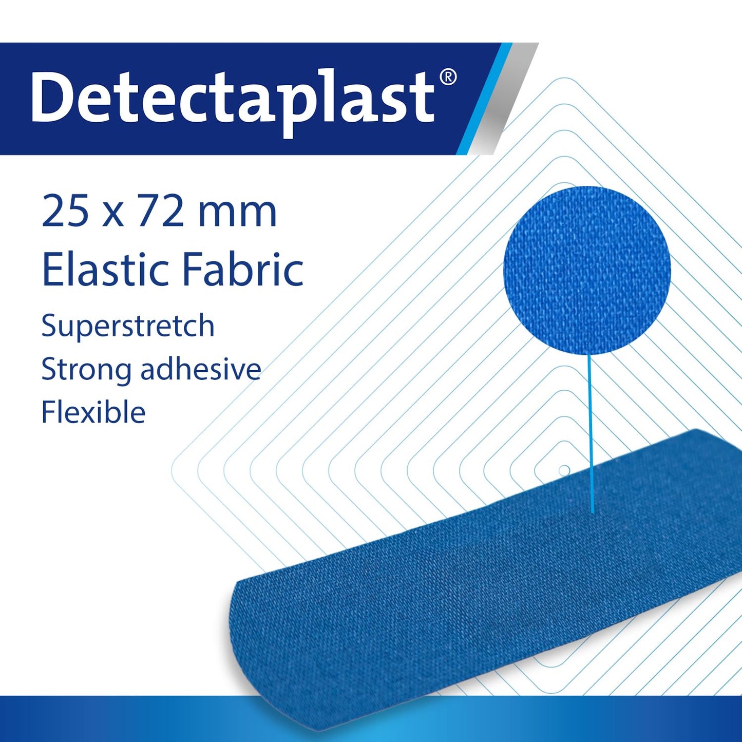 Detectaplast Blue bandaids Elastic, Metal detectable and Flexible bandaids, Essential for Catering First aid kit in Food handling environments, Kitchen aid, 0,98 x 2,83 inches, 100 Strips