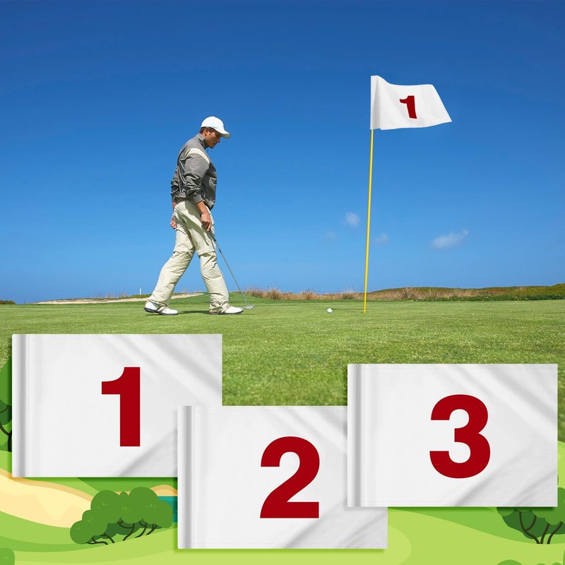 Oudain 9 Pieces 20''L x 14''H Large Numbered Golf Flags with Tube Inserted Oversize Putting Flags Number 1-9, 420D Nylon Flag for Yard Indoor Outdoor Backyard Garden(White)