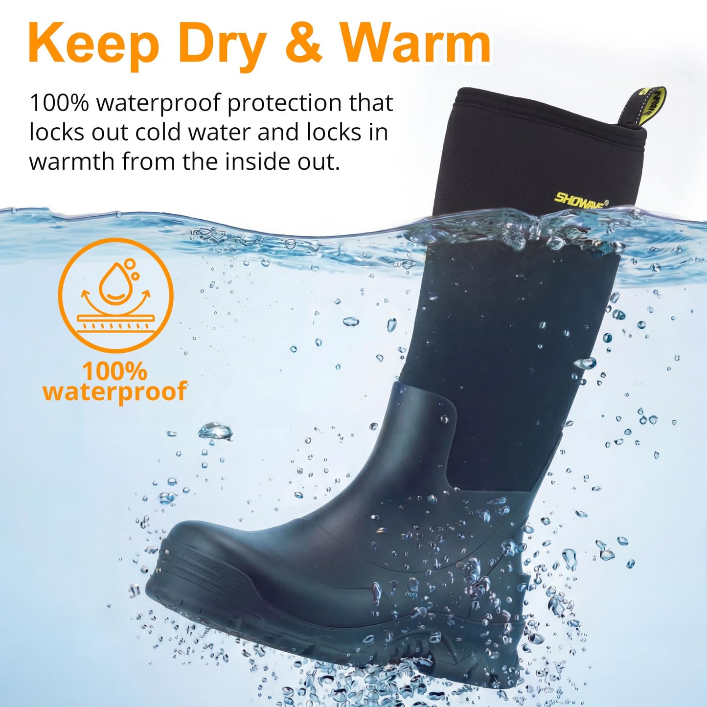 Showave Men's Rubber Boots Knee High Waterproof Insulated Rain Boots for Mud Outdoor Hunting(Black 9)