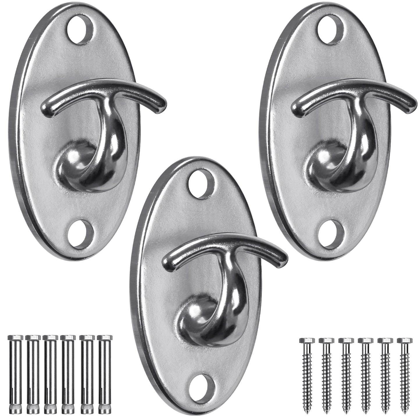 SELEWARE 3 Pack Heavy Duty Stainless Steel Wall Anchors for Resistance Bands – 2000 lbs Load Capacity, Space-Saving Home Gym & Physical Therapy Mounts for Strength Training & Body Weight Straps
