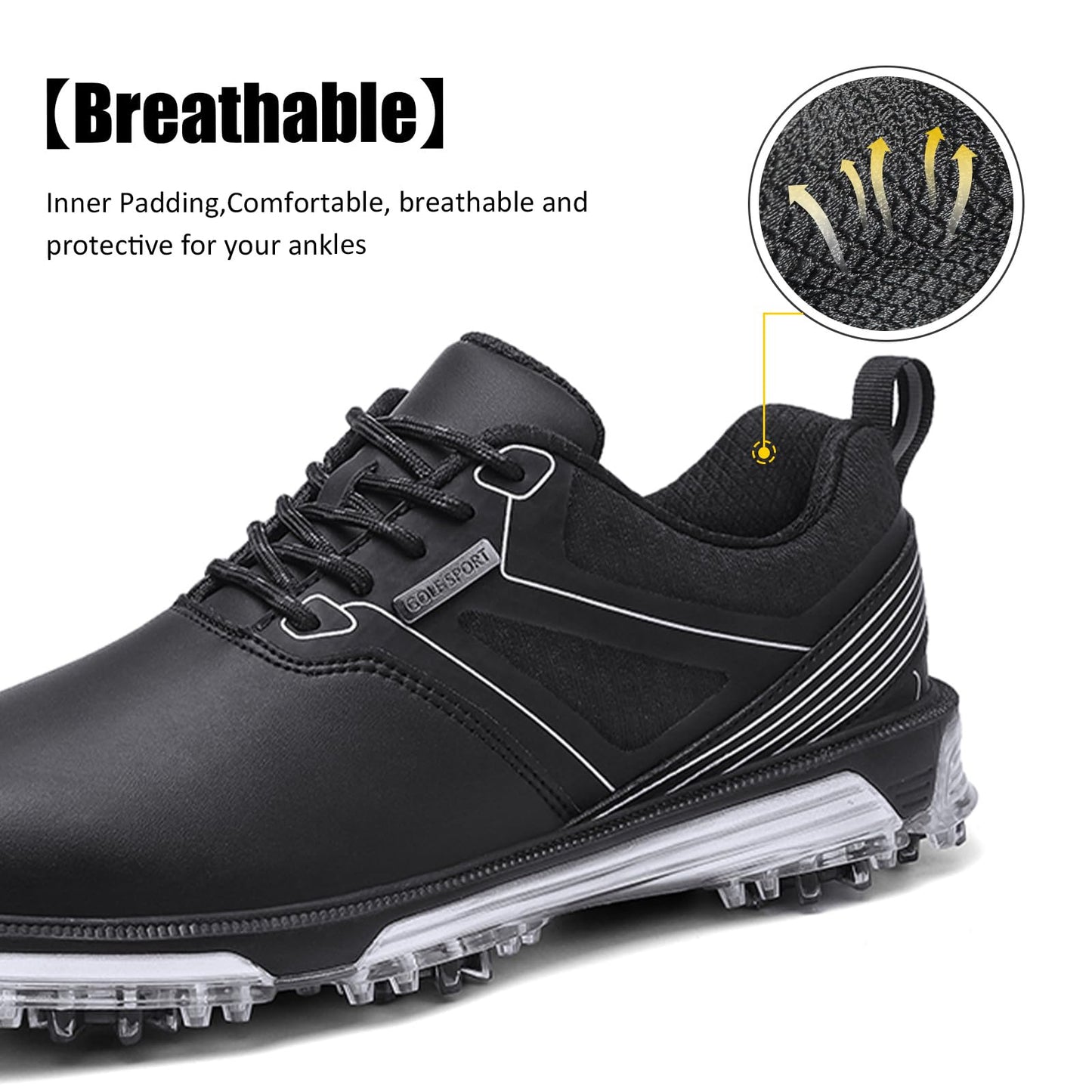 ULTIANT Men's Golf Shoes Fixed Nailless Sole Waterproof Lightweight No-Slip Walking Shoes Size7.5-14(Black,46)