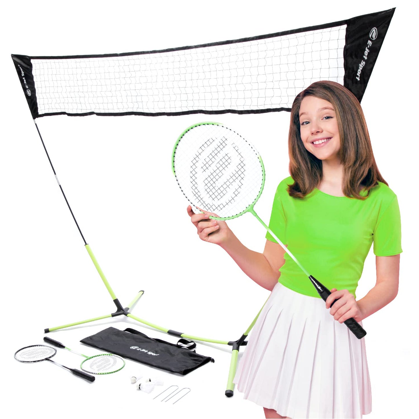 Badminton Net Rackets Shuttlecocks Combo Set - Portable & Instant Setup (Backyard Fun, Beach Park Picnic Outdoor Games)