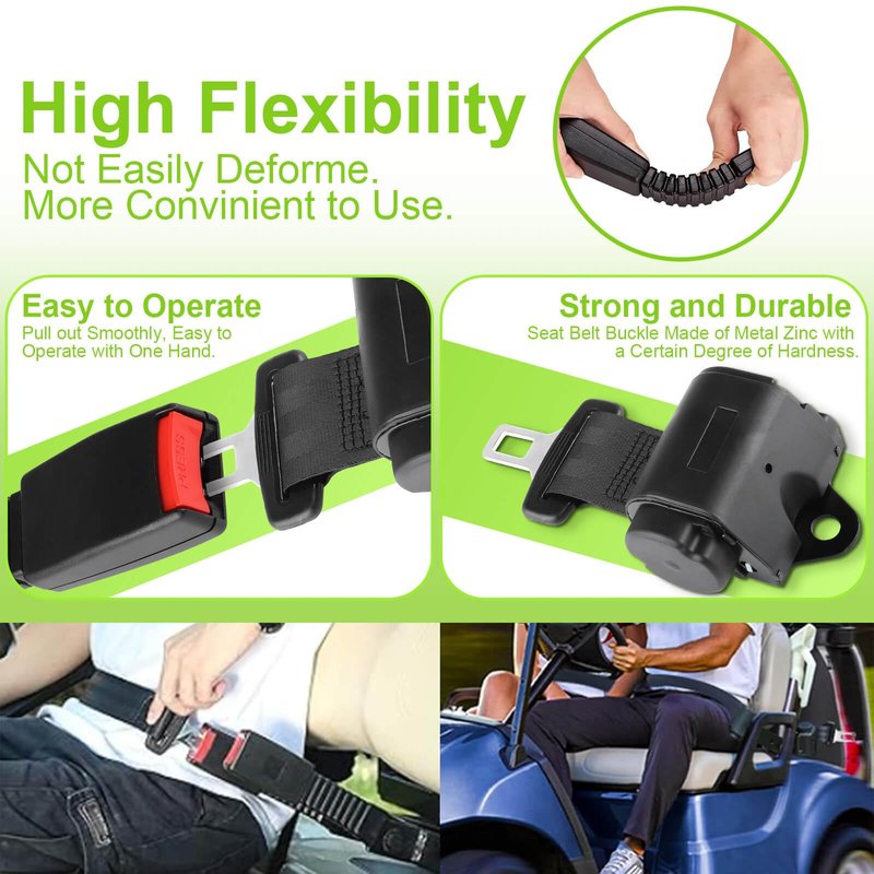 LEAPGOMAX Retractable 61" DOT Seatbelts, Universal 2 Point Adjustable Seat Belts for Golf Carts EZGO, Yamaha, Club Car, ICON, Star, Zone Golf Carts (1 Set)