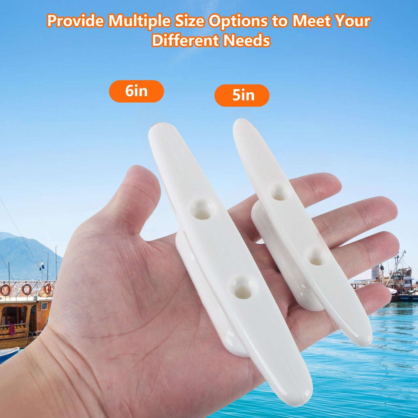ORLANG White Nylon Boat Cleat 6 Inch, 4 Pack Dock Cleat with Hardware, Boat Dock Cleats Rope Cleat for Marine, Boats,Kayak,Canoe,Deck,Nautical Décor,Home Decor