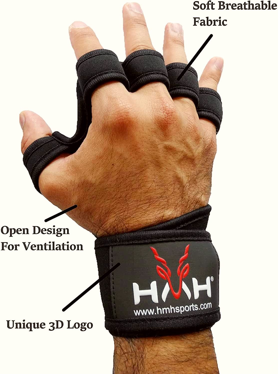 HMH Sports Workout Gloves Weight Lifting Gym Gloves for Men Women Wrist Support Padded Adjustable & Ventilated Grip Palm Protection Exercise Fitness Gloves, Pull ups