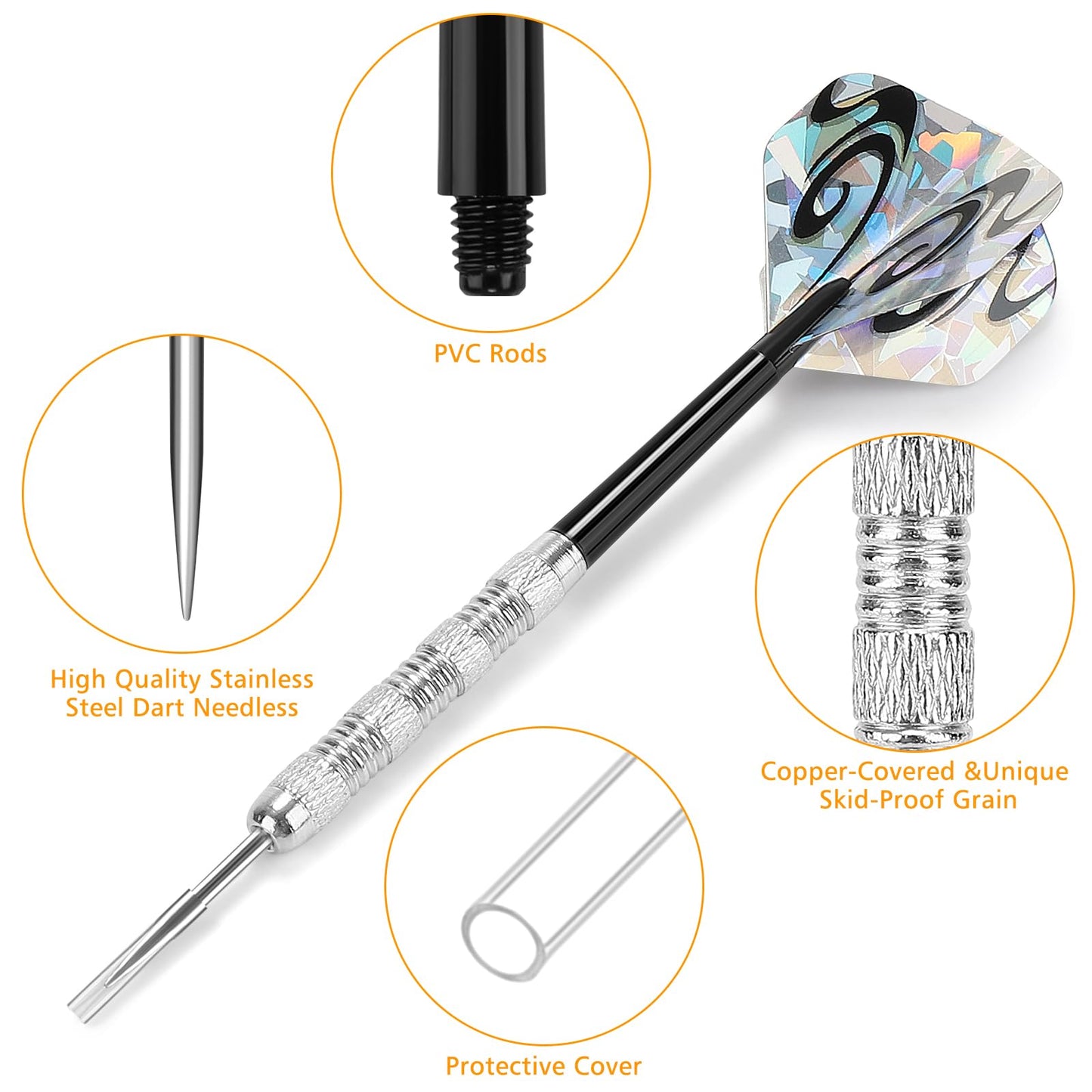 Accmor Metal Tip Darts, Steel Tip Darts, 14 Grams Professional Metal Darts, Darts Metal Tip Set, Metal Darts for Dartboard, 18 pcs ﻿